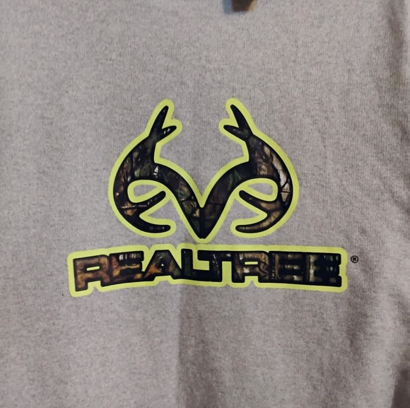 NWOT Realtree Mens Hoodie Kangaroo Pouch Camo Antlers Neon Green Trim Gray Sz.XL - Picture 4 of 4